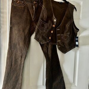 True Religion Rustic Copper Denim Vest & True religion pants.